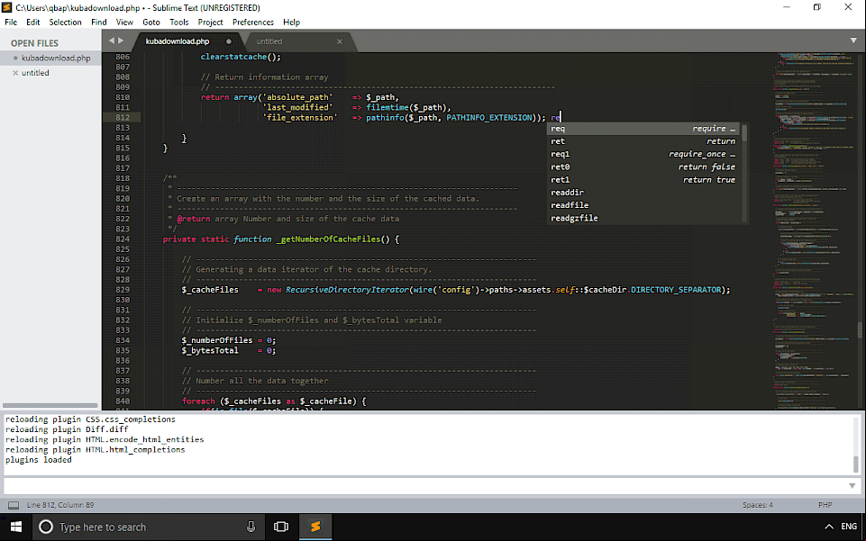 Screenshot of Sublime Text software running on Windows 10.