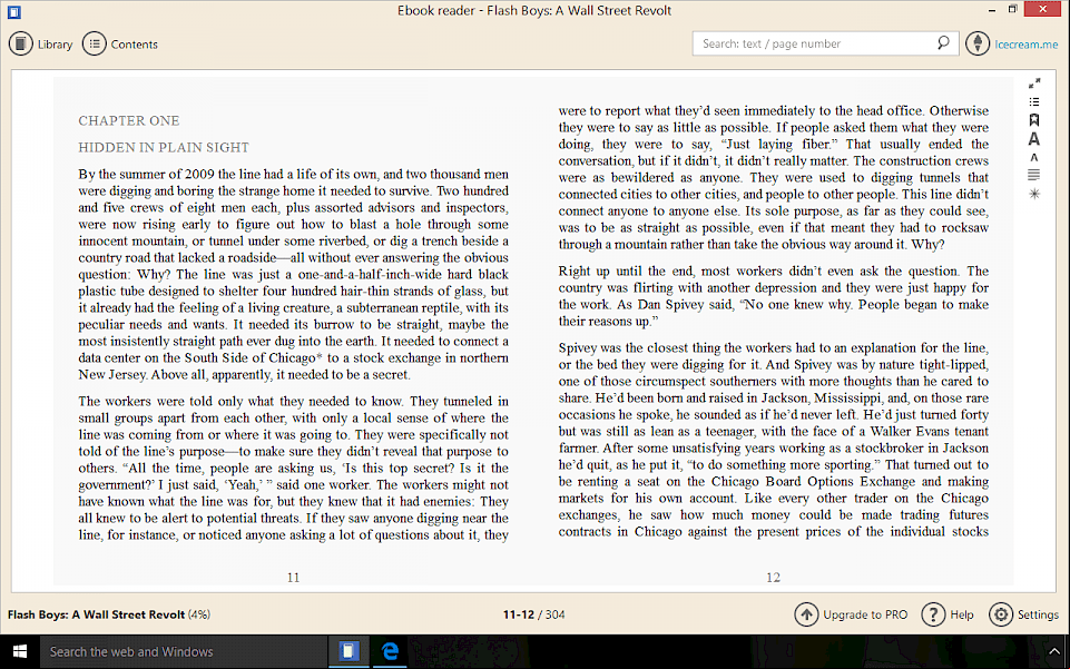 Screenshot of Icecream Ebook Reader software running on Windows 10.