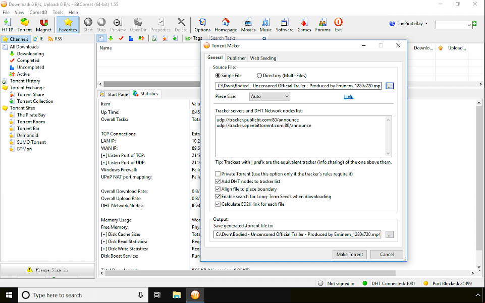 Create torrent in BitComet software on Windows