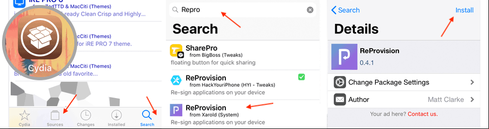 Install ReProvision from Cydia on iOS