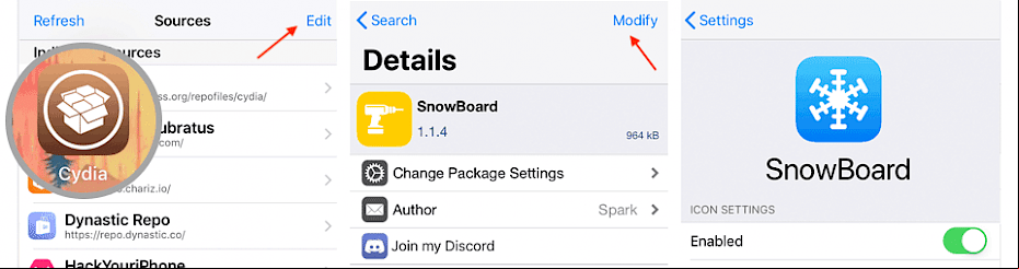 Install SnowBoard from Cydia repositories on iOS 12