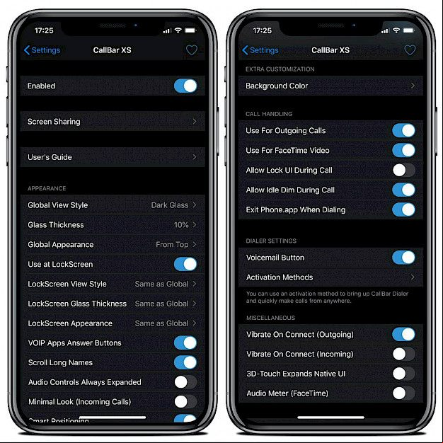 CallBar XS Settings