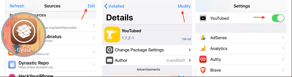 Install YouTubed on iOS 12 from Cydia Sources