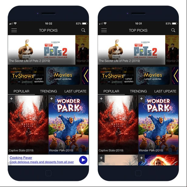 Installed ++ app tweak (before and after).