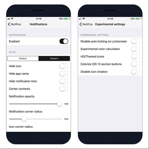 Notifications Settings from Notifica