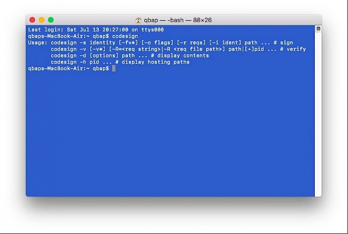 codesign terminal command usage