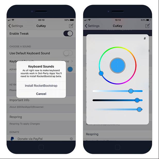 CuKey tweak Settings on iPhone