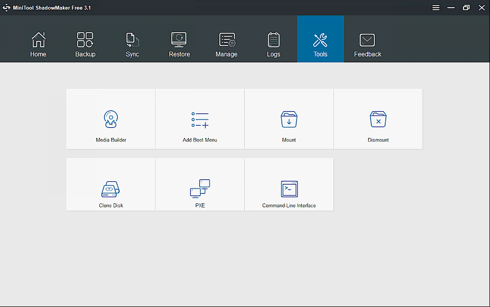 Tools available in MiniTool ShadowMaker