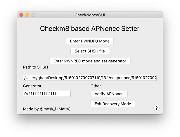 CheckNonceGUI the Checkm8 based APNonce Setter
