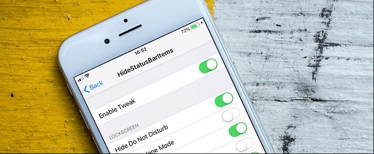 HideStatusBarItemsPro tweak to manage iOS status bar