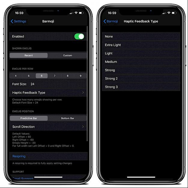 Barmoji tweak Settings