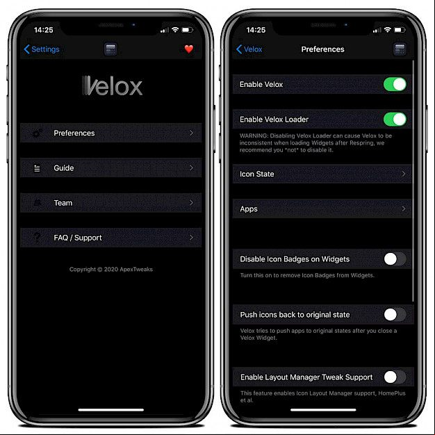 Velox Settings