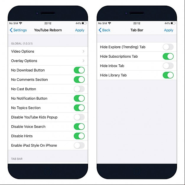 YouTube Reborn Settings