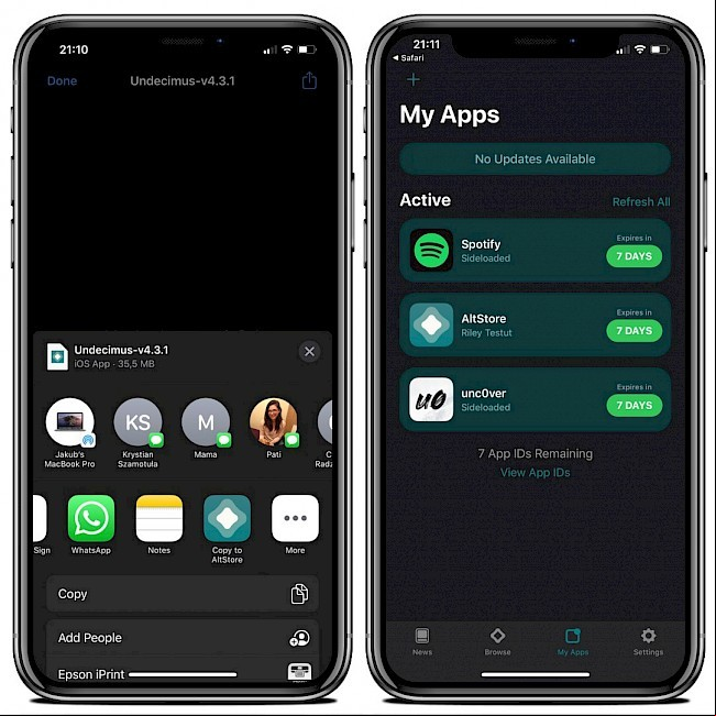 Install unc0ver app with AltStore
