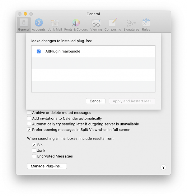 Install AltPlugin to Mail app on macOS