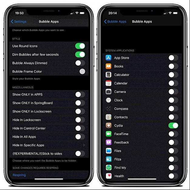 Bubble Apps Settings