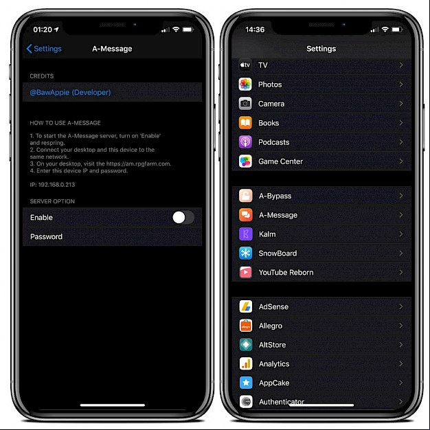 A-Message tweak Settings